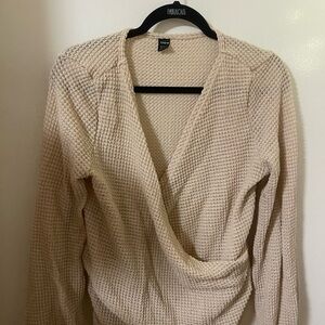 Cream Waffle Knit Wrap Top
